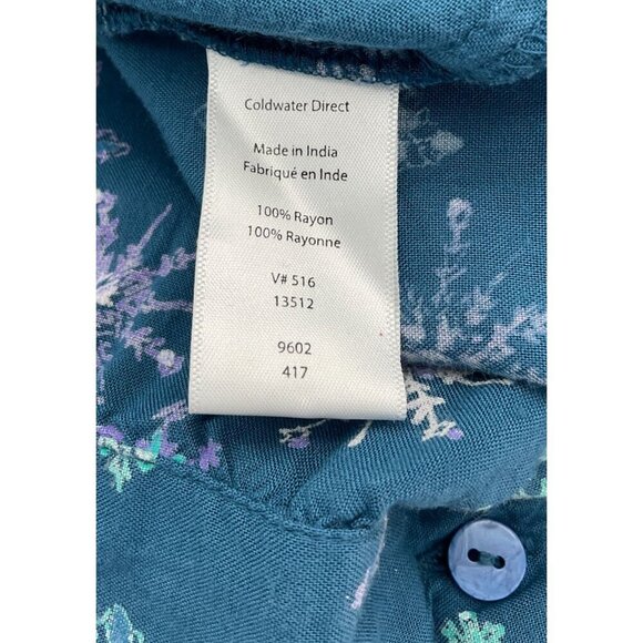 Coldwater Creek 3/4 Sleeve Pintuck Snowflake Whimsy Tunic Large Blue Aqua Purple - Picture 6 of 8